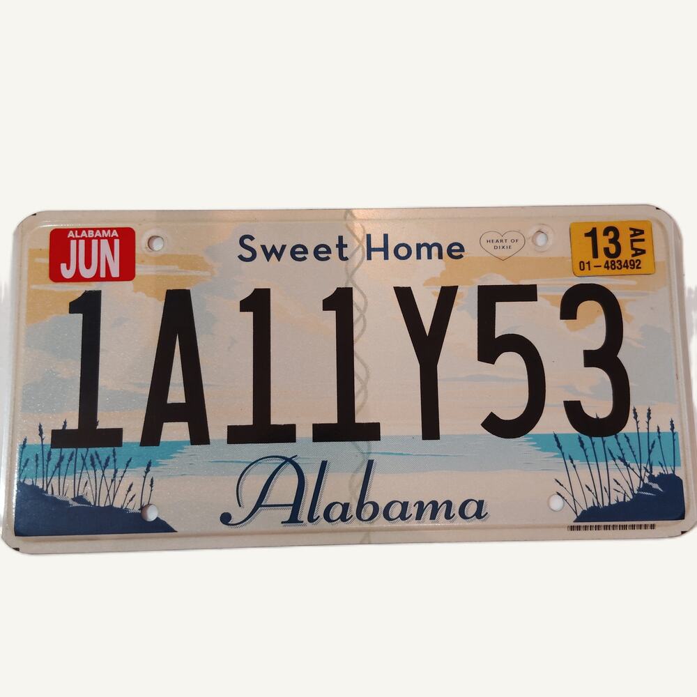 Vintage 2013 Alabama Sweet Home License Plate 1A11Y53 State Tag White Blue